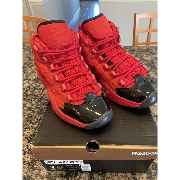 Reebok Question Mid Allen Iverson‎ Heart Over Hype Black Scarlet Size Boys 6.5 - Picture 1 of 9